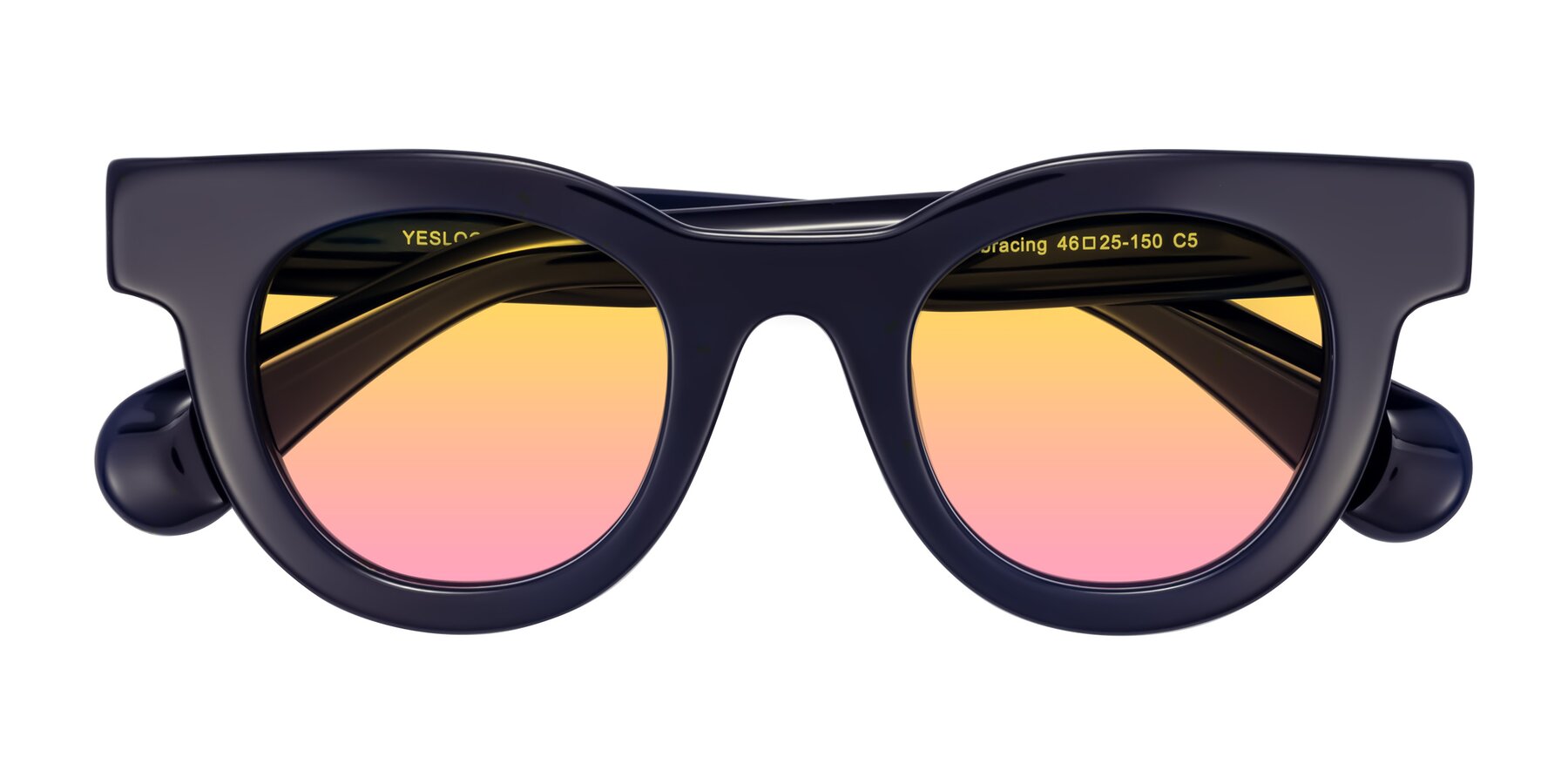 Folded Front of Embracing in Dark Navy with Yellow / Pink Gradient Lenses