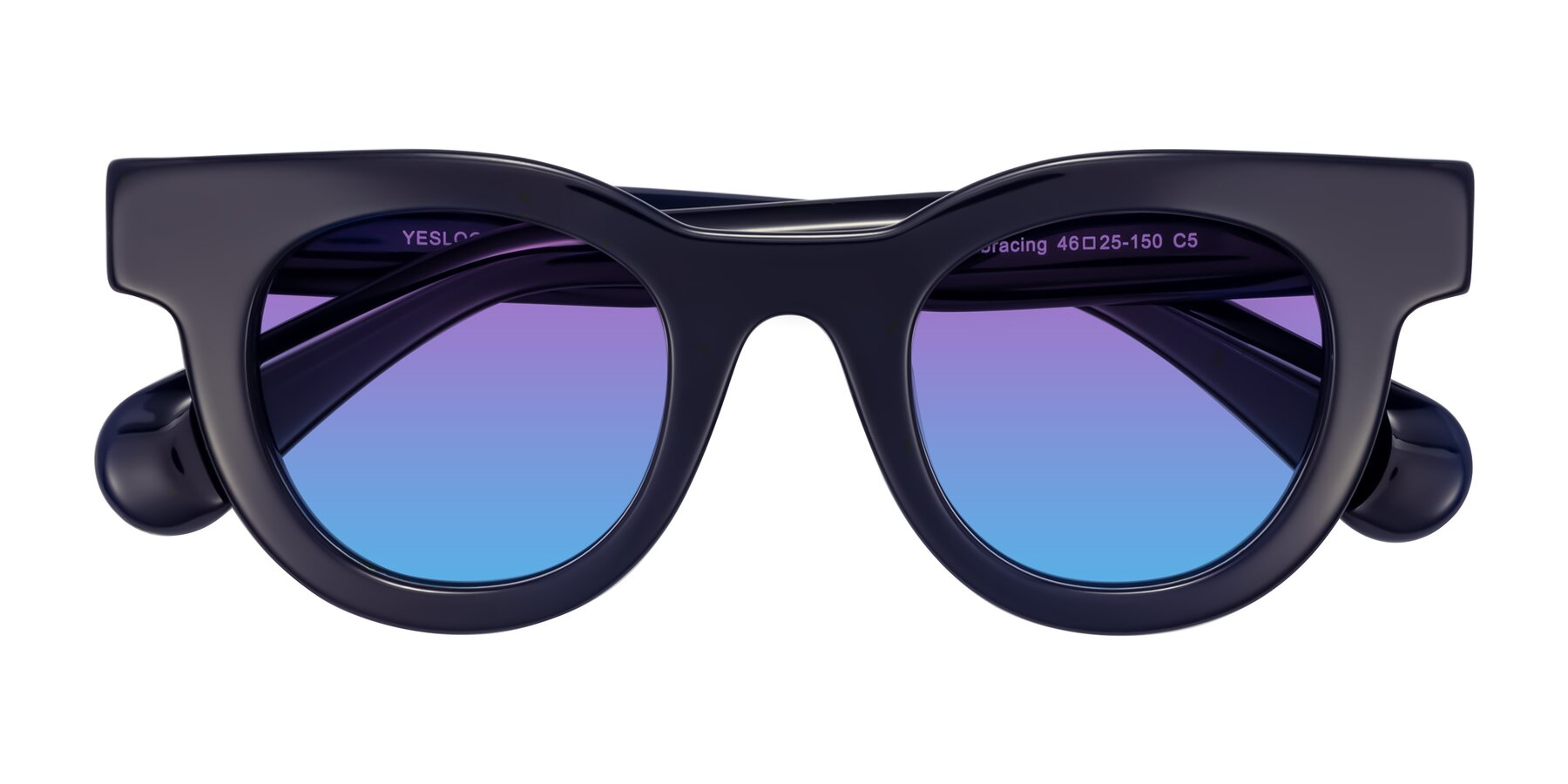 Folded Front of Embracing in Dark Navy with Purple / Blue Gradient Lenses