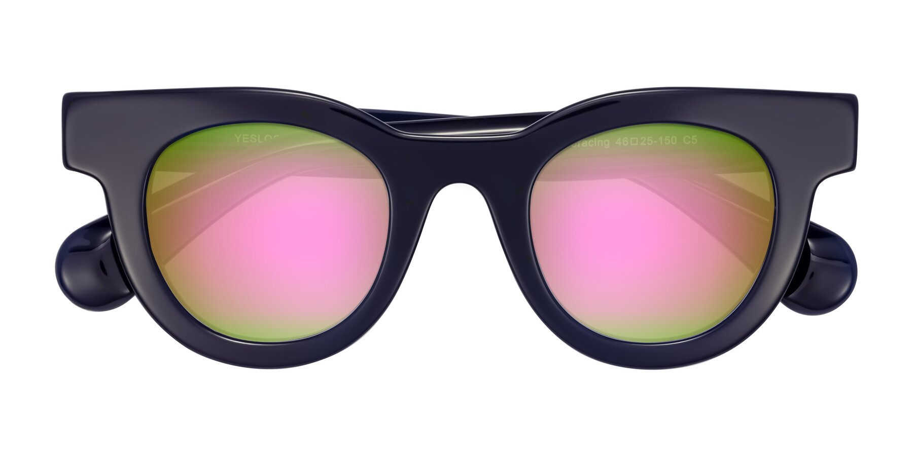 Folded Front of Embracing in Dark Navy with Pink Mirrored Lenses