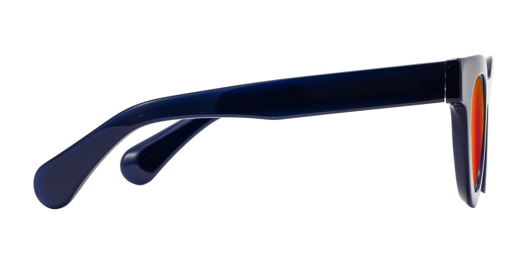 Side of Embracing in Dark Navy with Red Gold Mirrored Lenses