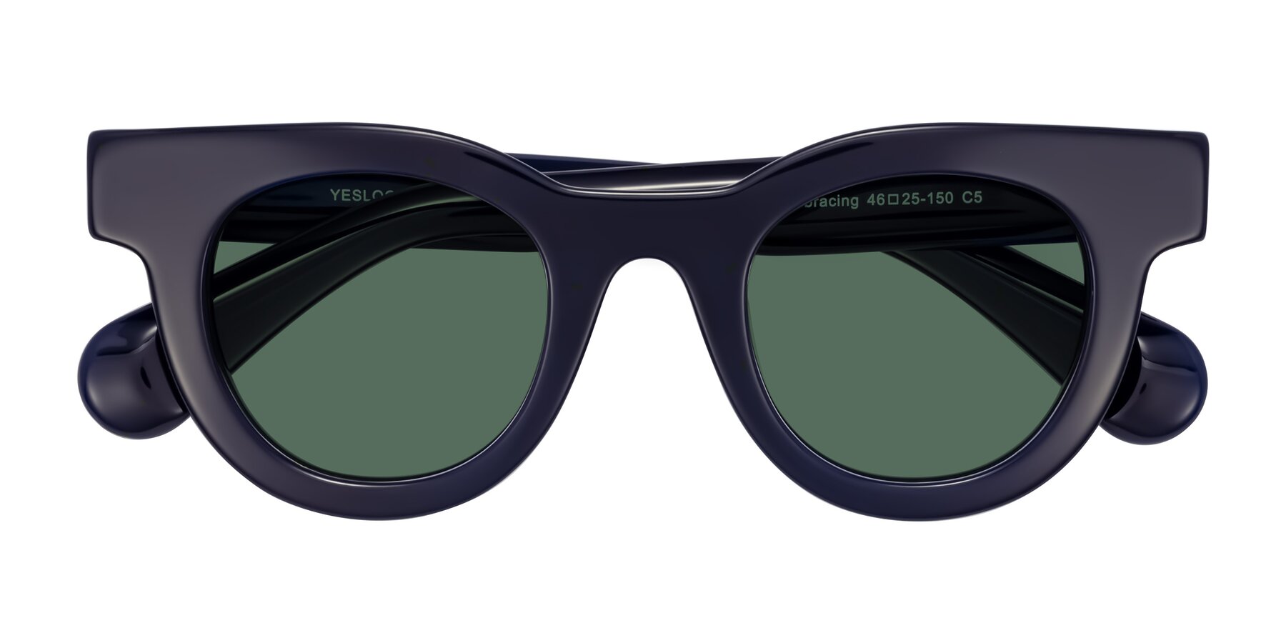 Folded Front of Embracing in Dark Navy with Green Polarized Lenses