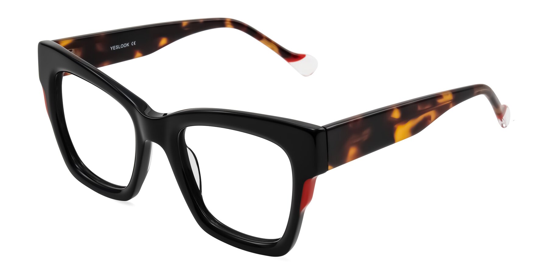 Angle of Yatole in Black/Tortoise with Clear Eyeglass Lenses