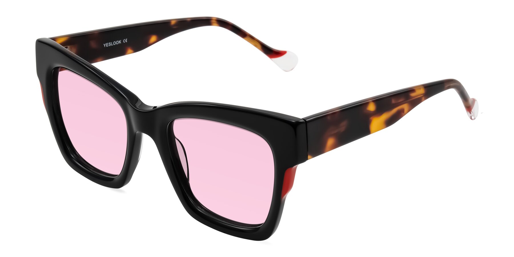 Angle of Yatole in Black/Tortoise with Light Pink Tinted Lenses
