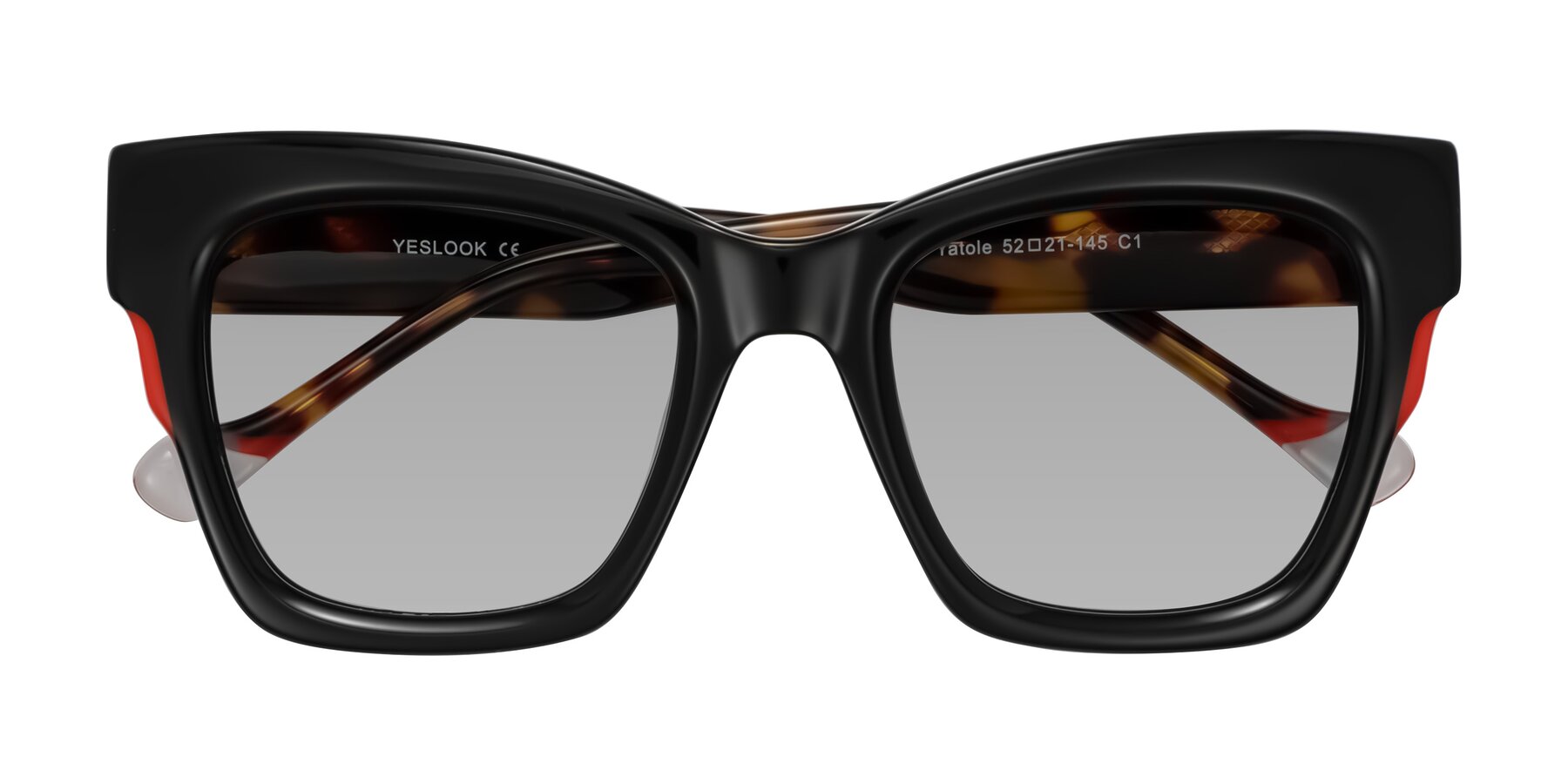 Folded Front of Yatole in Black/Tortoise with Light Gray Tinted Lenses