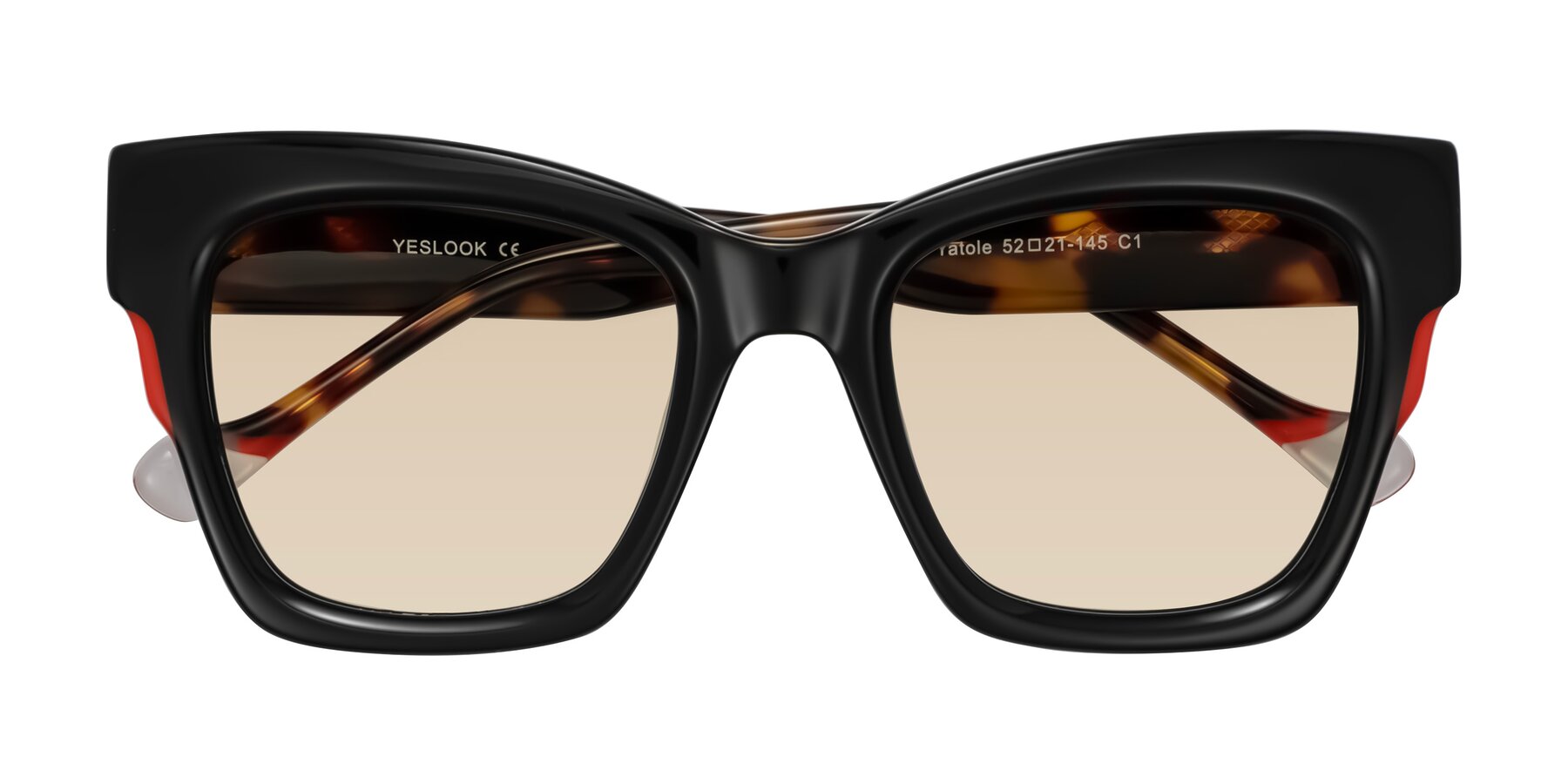 Folded Front of Yatole in Black/Tortoise with Light Brown Tinted Lenses