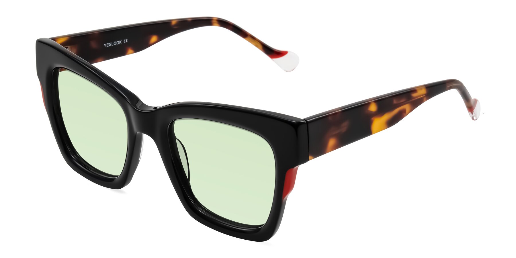 Angle of Yatole in Black/Tortoise with Light Green Tinted Lenses