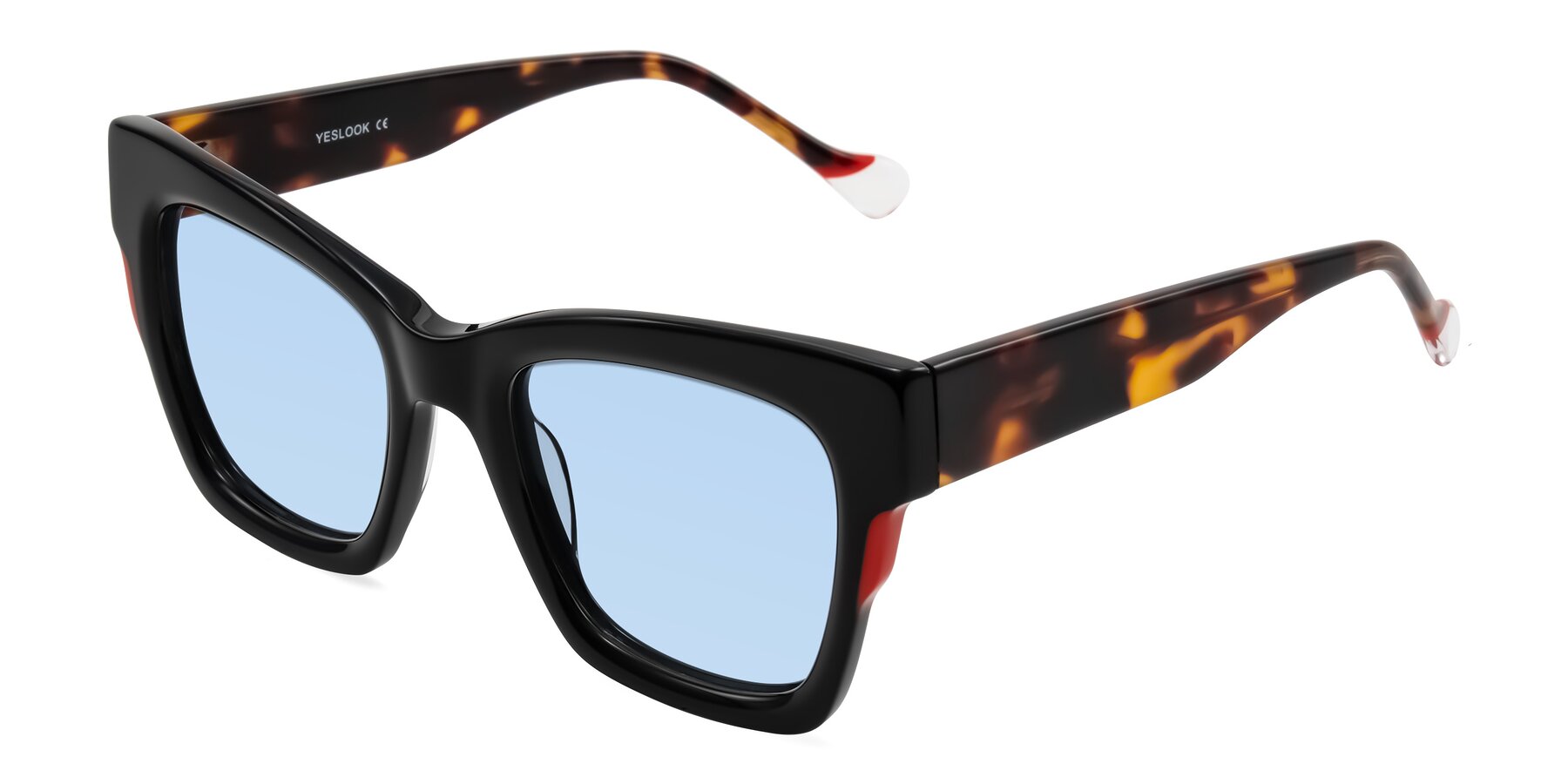 Angle of Yatole in Black/Tortoise with Light Blue Tinted Lenses