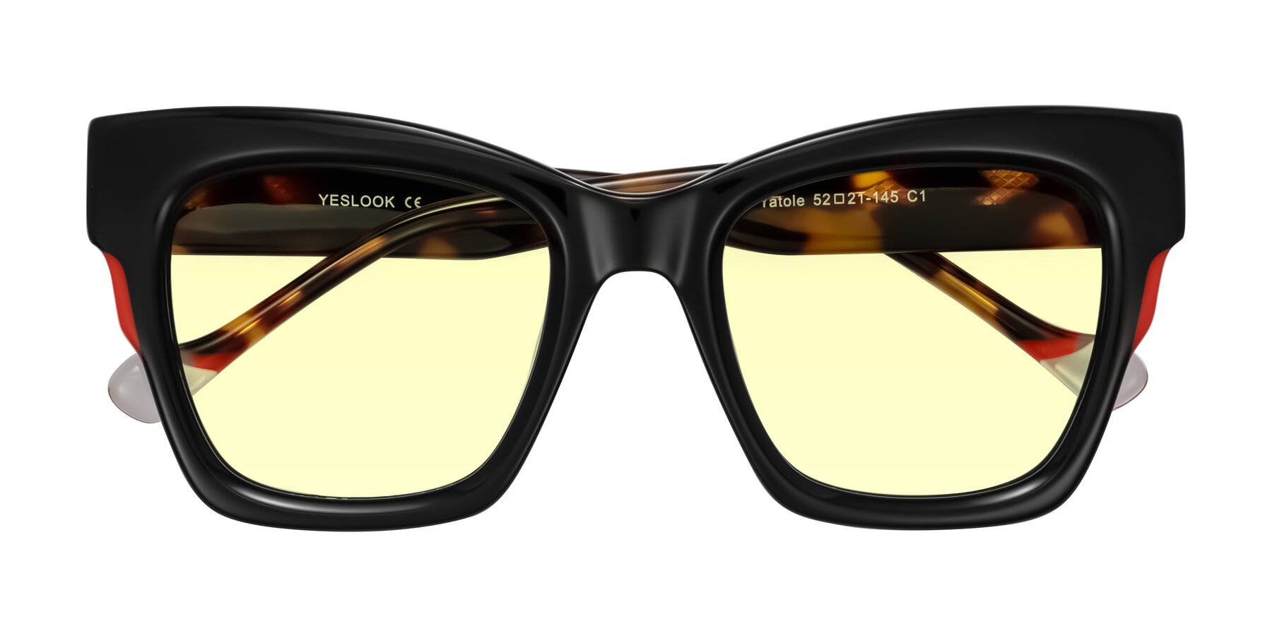Folded Front of Yatole in Black/Tortoise with Light Yellow Tinted Lenses