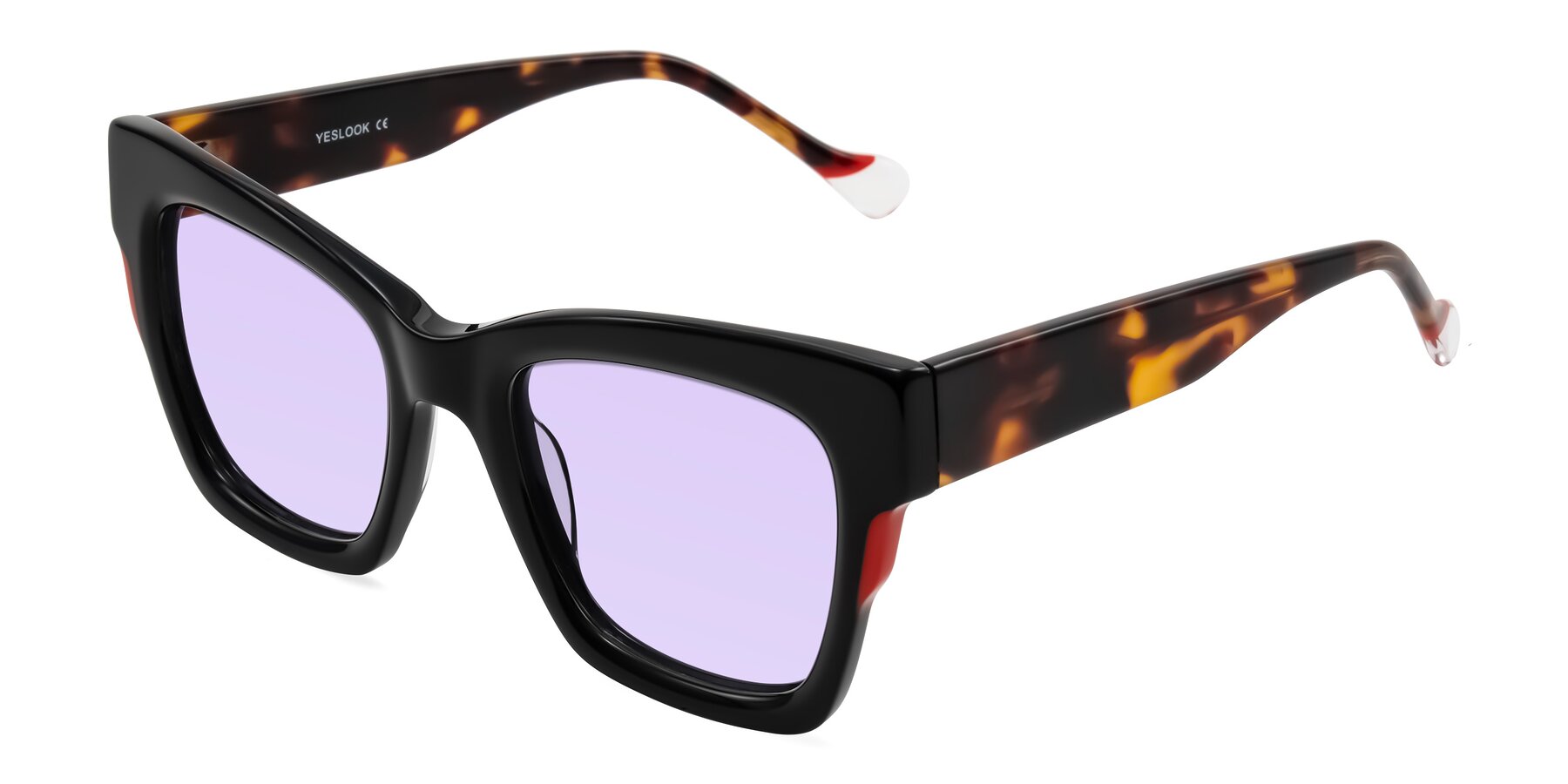 Angle of Yatole in Black/Tortoise with Light Purple Tinted Lenses