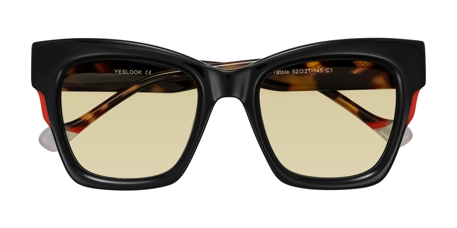 Folded Front of Yatole in Black/Tortoise with Light Champagne Tinted Lenses