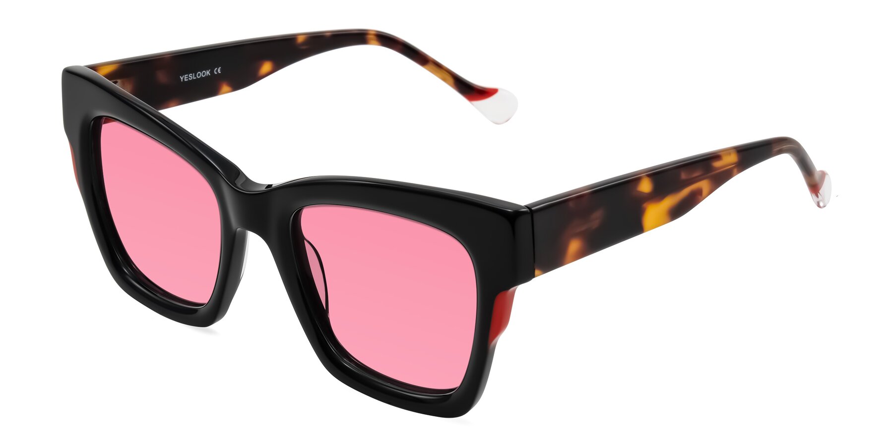 Angle of Yatole in Black/Tortoise with Pink Tinted Lenses