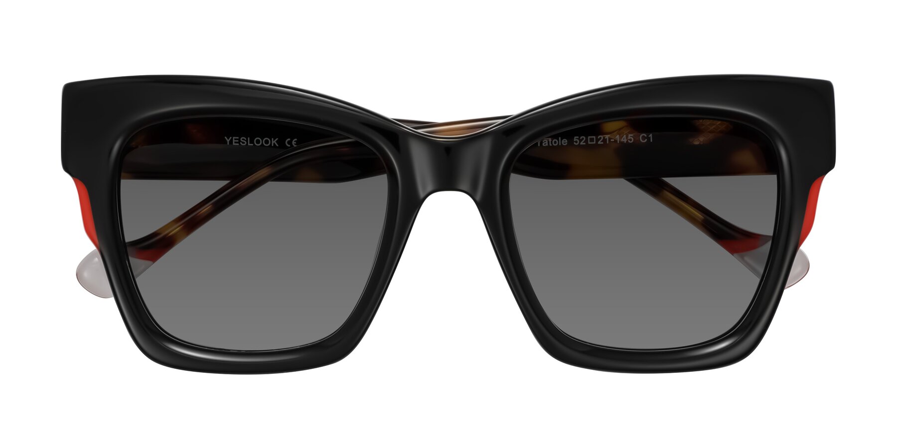 Folded Front of Yatole in Black/Tortoise with Medium Gray Tinted Lenses