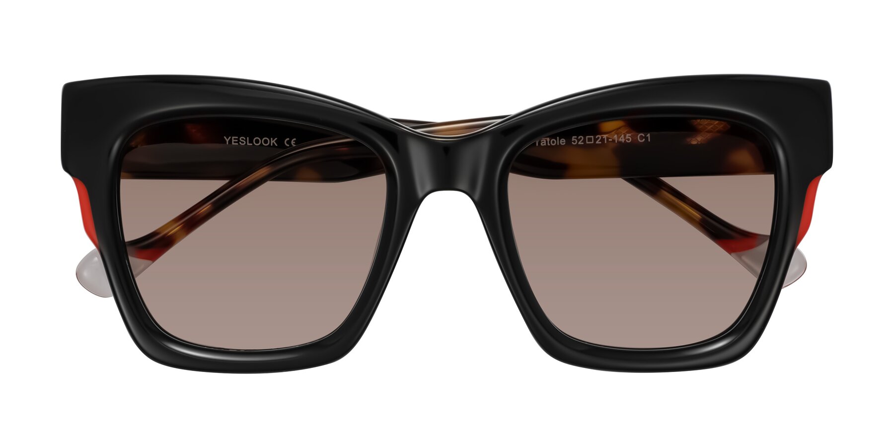 Folded Front of Yatole in Black/Tortoise with Medium Brown Tinted Lenses