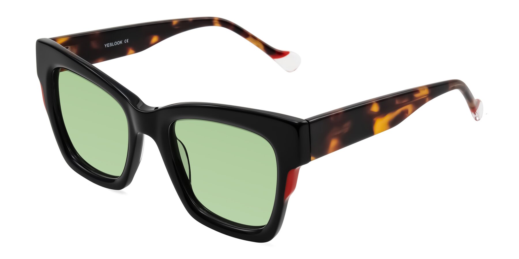 Angle of Yatole in Black/Tortoise with Medium Green Tinted Lenses