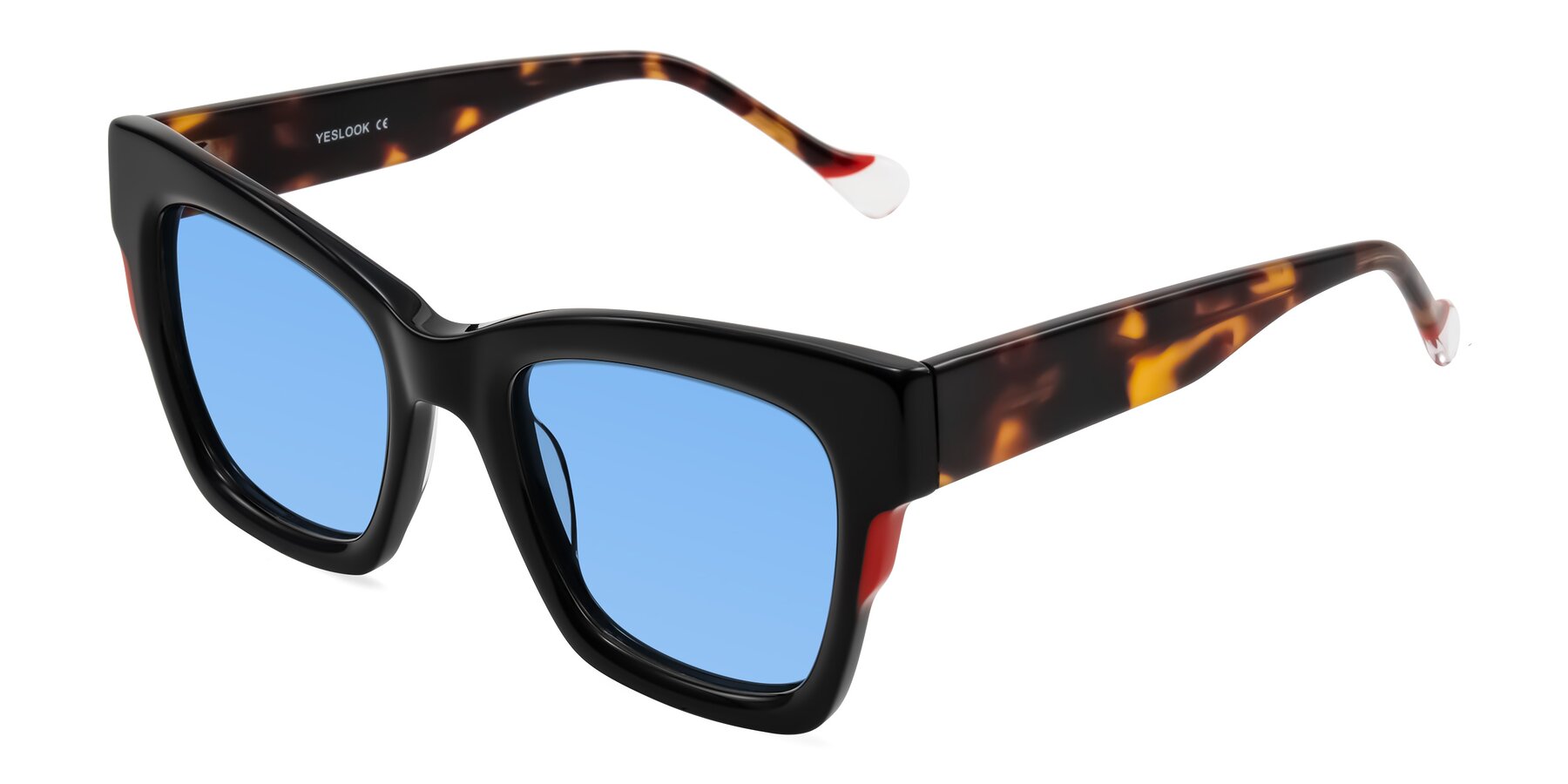 Angle of Yatole in Black/Tortoise with Medium Blue Tinted Lenses