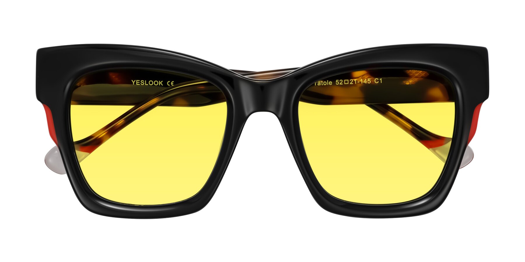 Folded Front of Yatole in Black/Tortoise with Medium Yellow Tinted Lenses