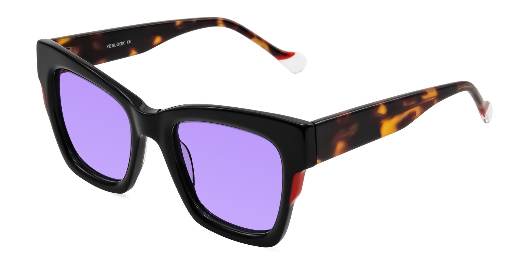 Angle of Yatole in Black/Tortoise with Medium Purple Tinted Lenses