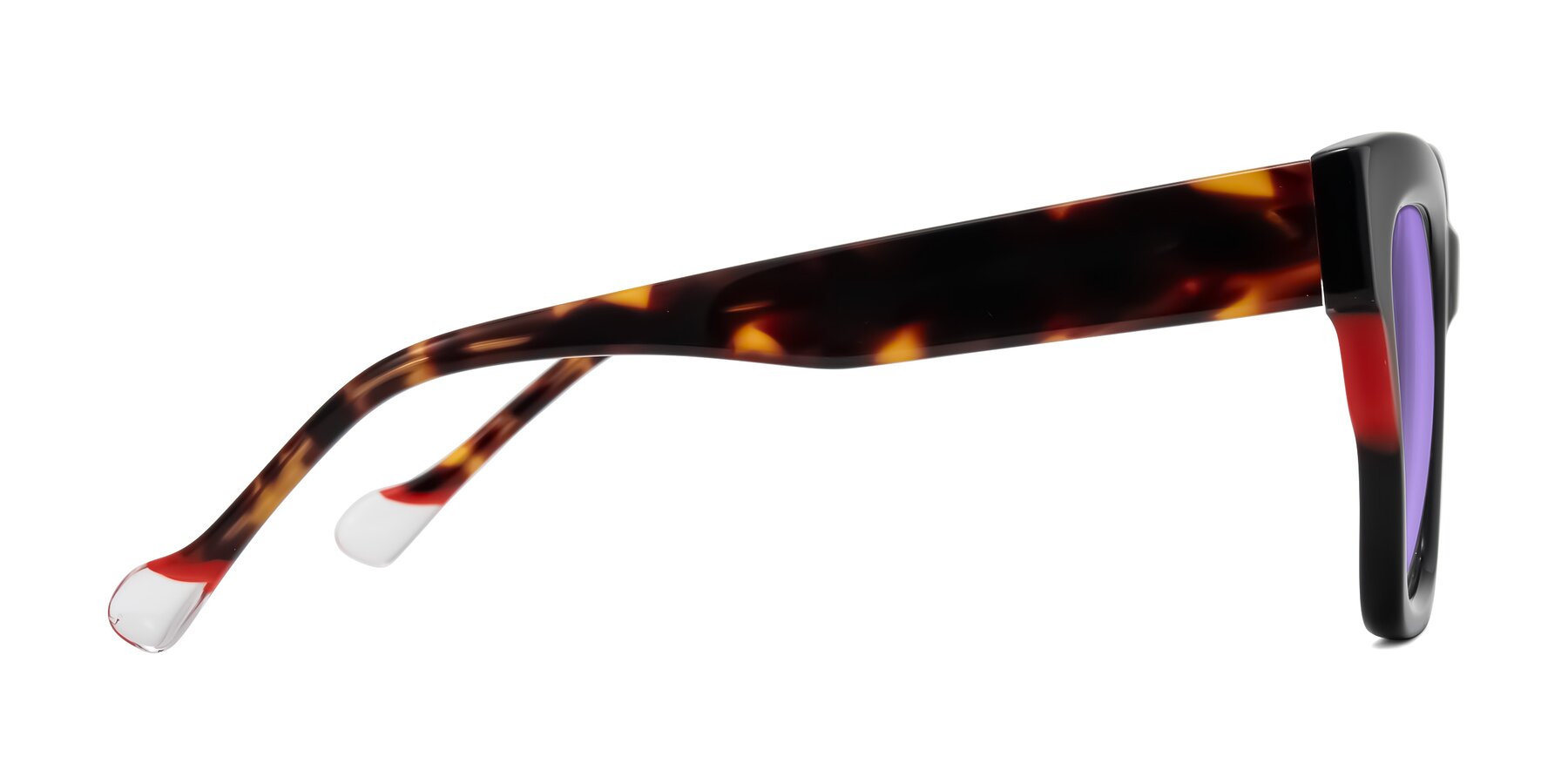 Side of Yatole in Black/Tortoise with Medium Purple Tinted Lenses