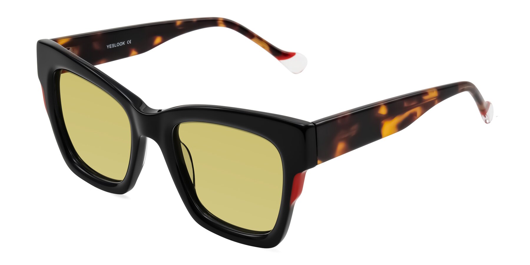 Angle of Yatole in Black/Tortoise with Medium Champagne Tinted Lenses