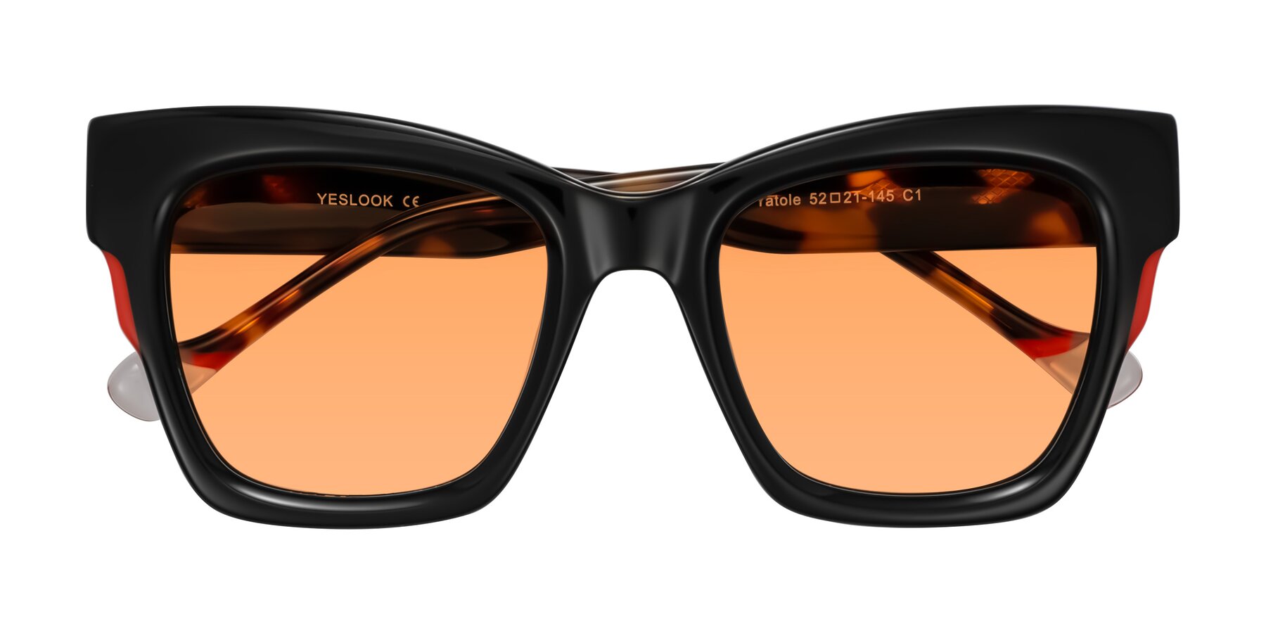 Folded Front of Yatole in Black/Tortoise with Medium Orange Tinted Lenses