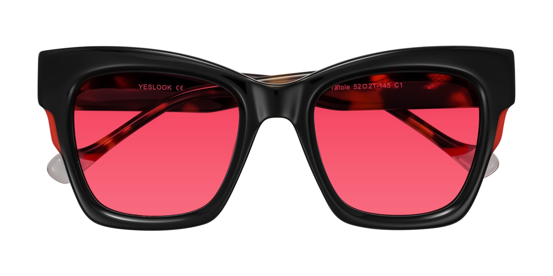 Folded Front of Yatole in Black/Tortoise with Red Tinted Lenses