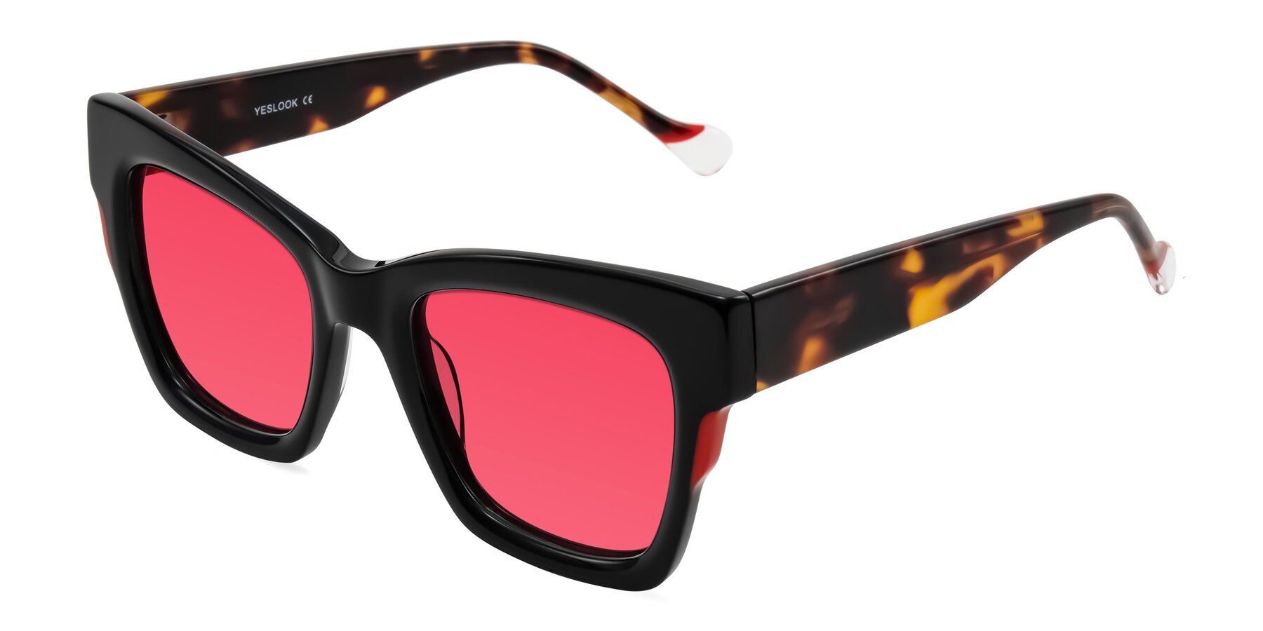 Angle of Yatole in Black/Tortoise with Red Tinted Lenses