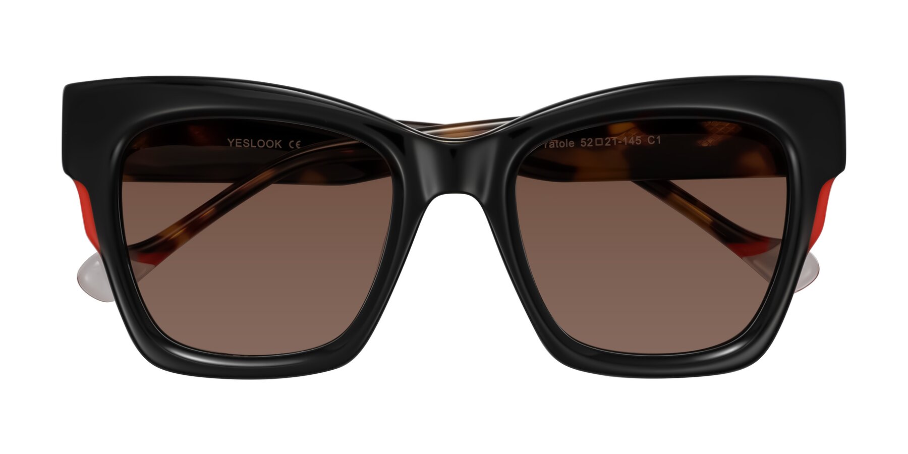 Folded Front of Yatole in Black/Tortoise with Brown Tinted Lenses