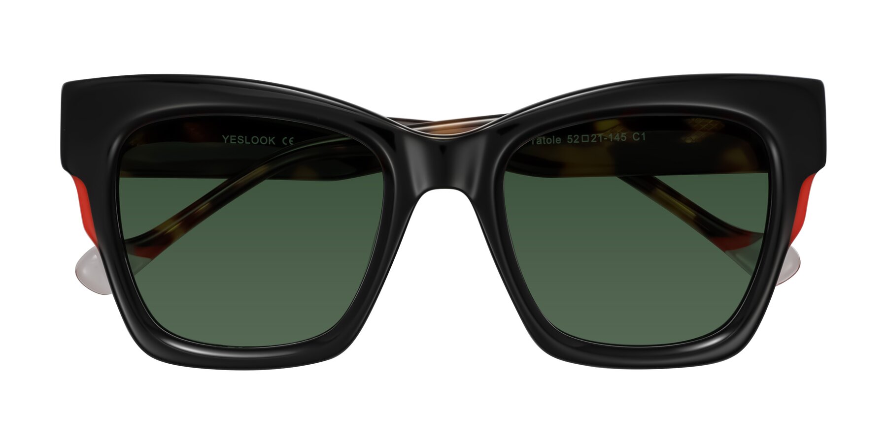 Folded Front of Yatole in Black/Tortoise with Green Tinted Lenses
