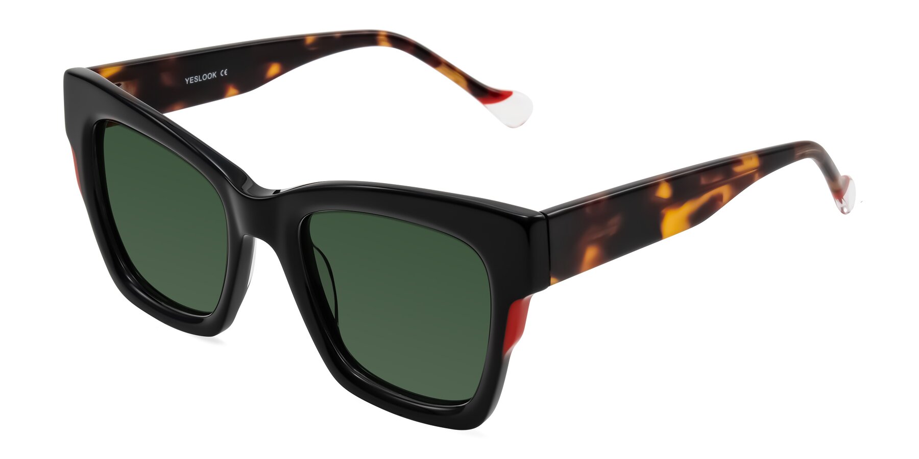 Angle of Yatole in Black/Tortoise with Green Tinted Lenses