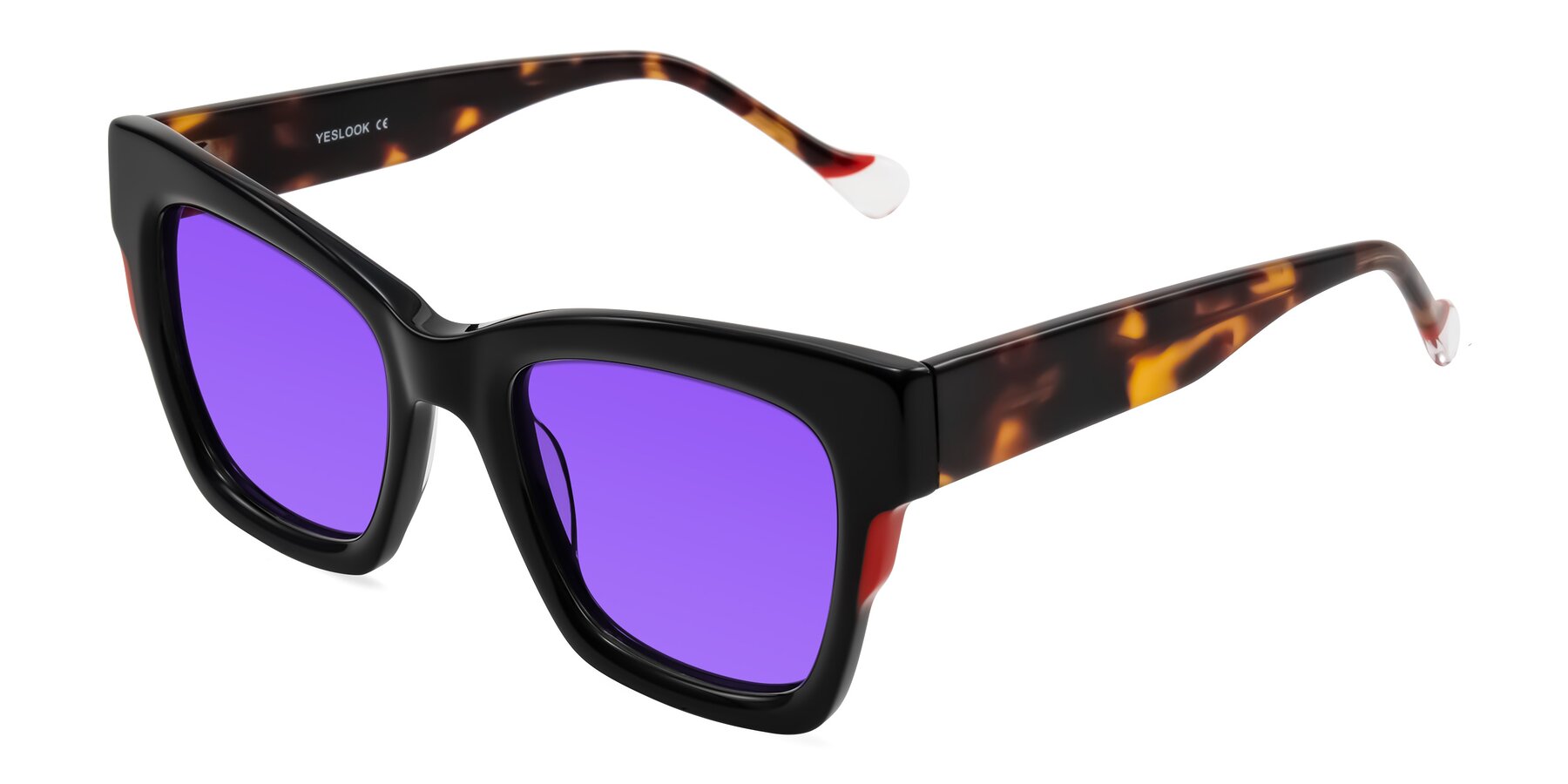Angle of Yatole in Black/Tortoise with Purple Tinted Lenses