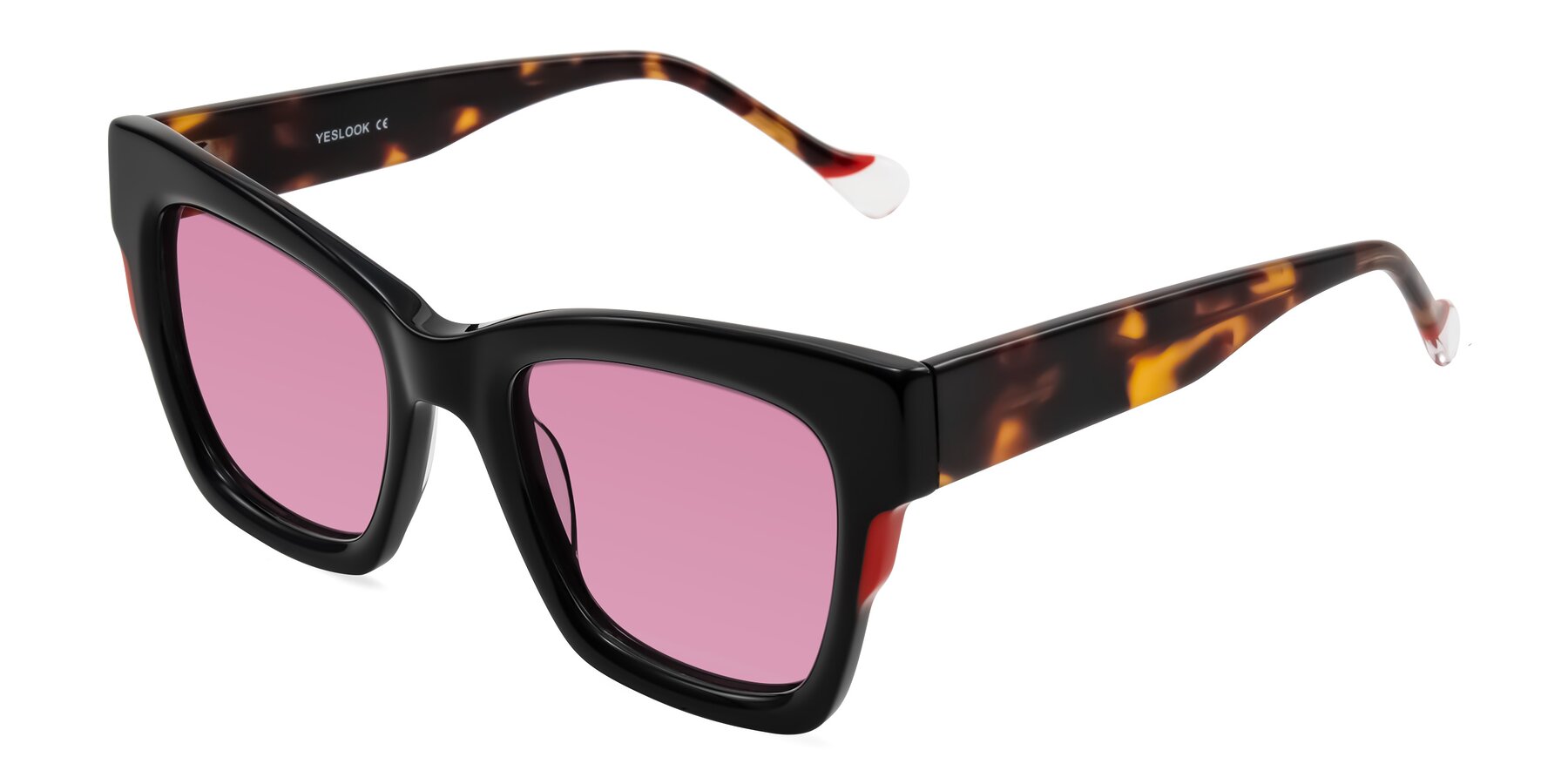 Angle of Yatole in Black/Tortoise with Medium Wine Tinted Lenses