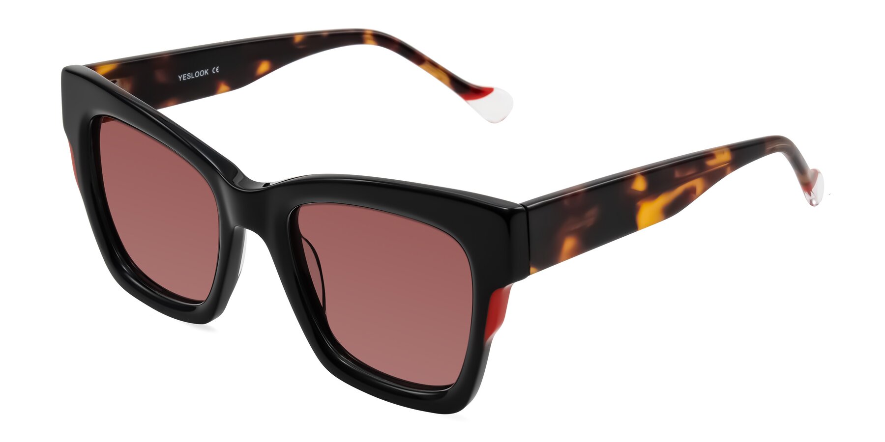 Angle of Yatole in Black/Tortoise with Garnet Tinted Lenses
