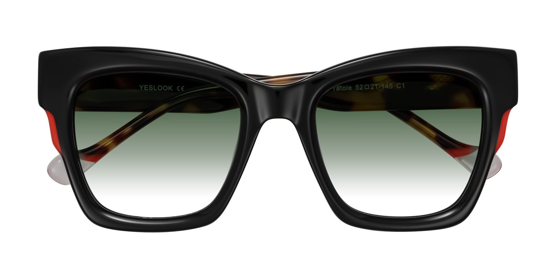 Folded Front of Yatole in Black/Tortoise with Green Gradient Lenses