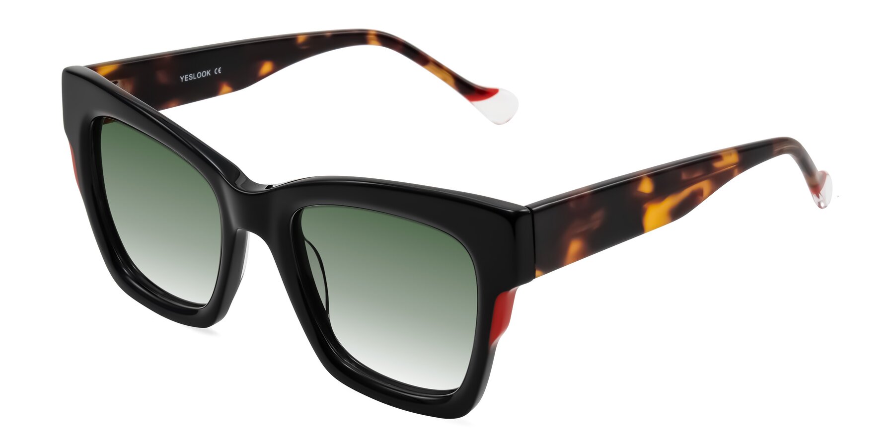 Angle of Yatole in Black/Tortoise with Green Gradient Lenses