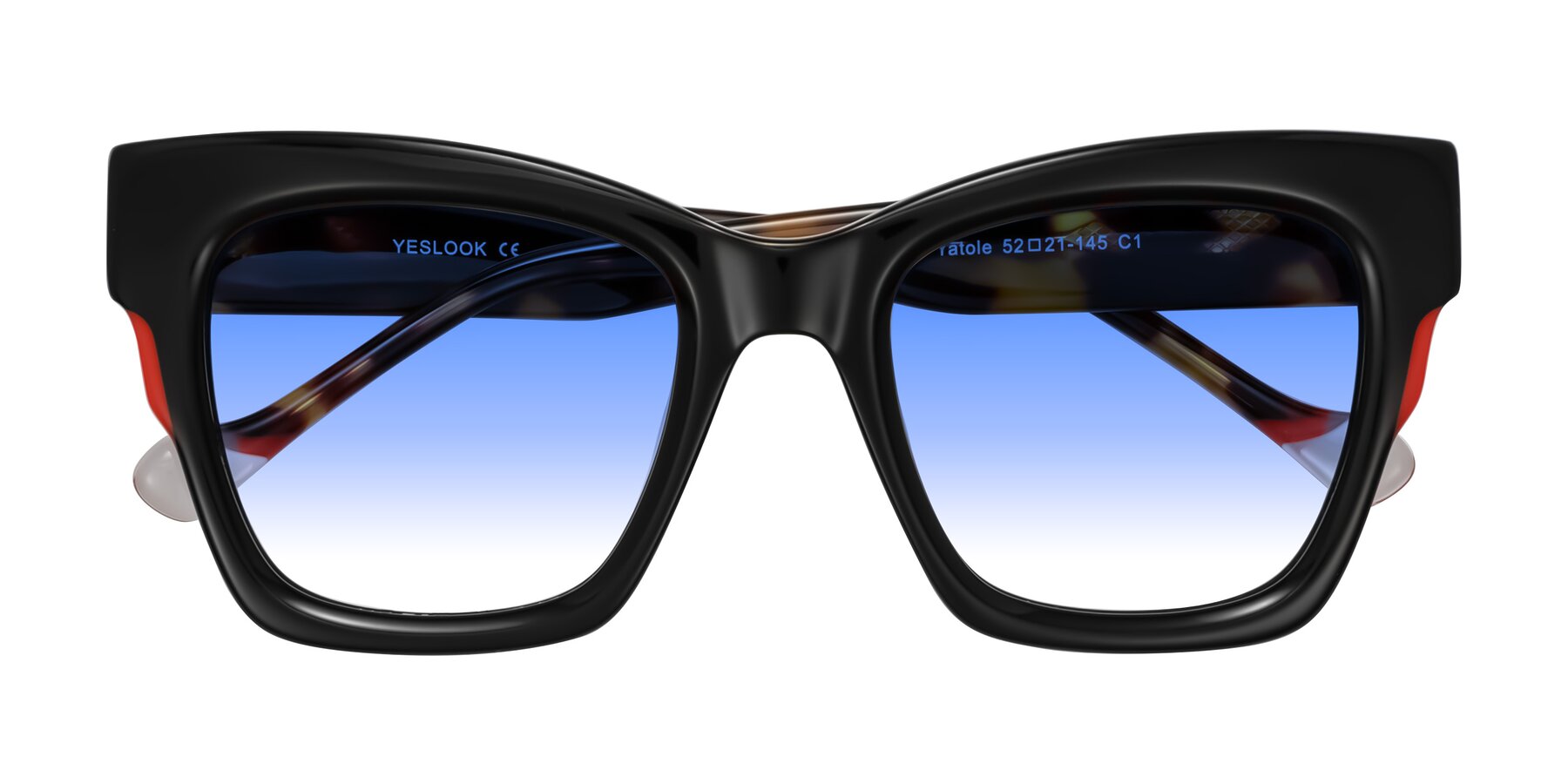 Folded Front of Yatole in Black/Tortoise with Blue Gradient Lenses