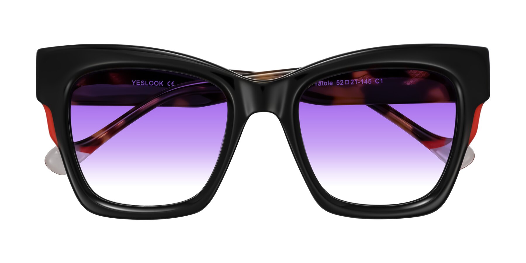 Folded Front of Yatole in Black/Tortoise with Purple Gradient Lenses