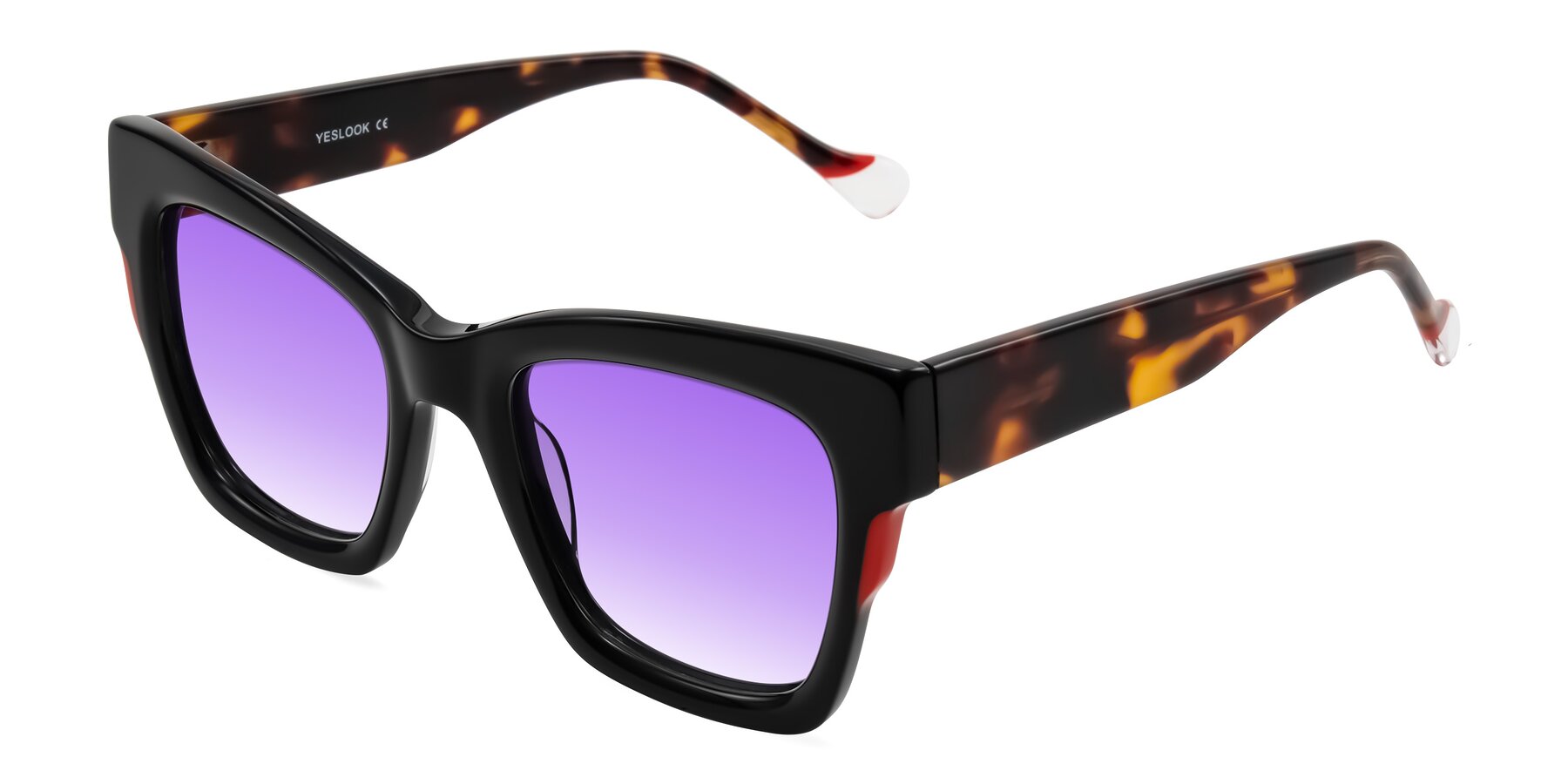 Angle of Yatole in Black/Tortoise with Purple Gradient Lenses