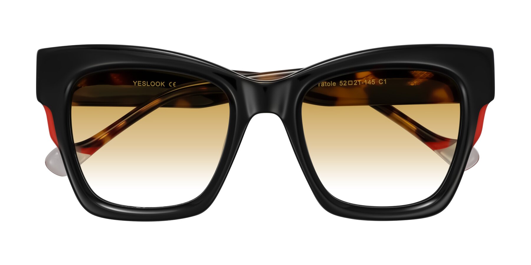 Folded Front of Yatole in Black/Tortoise with Champagne Gradient Lenses