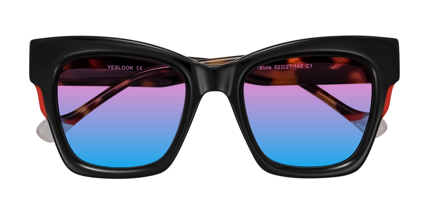 Folded Front of Yatole in Black/Tortoise with Pink / Blue Gradient Lenses