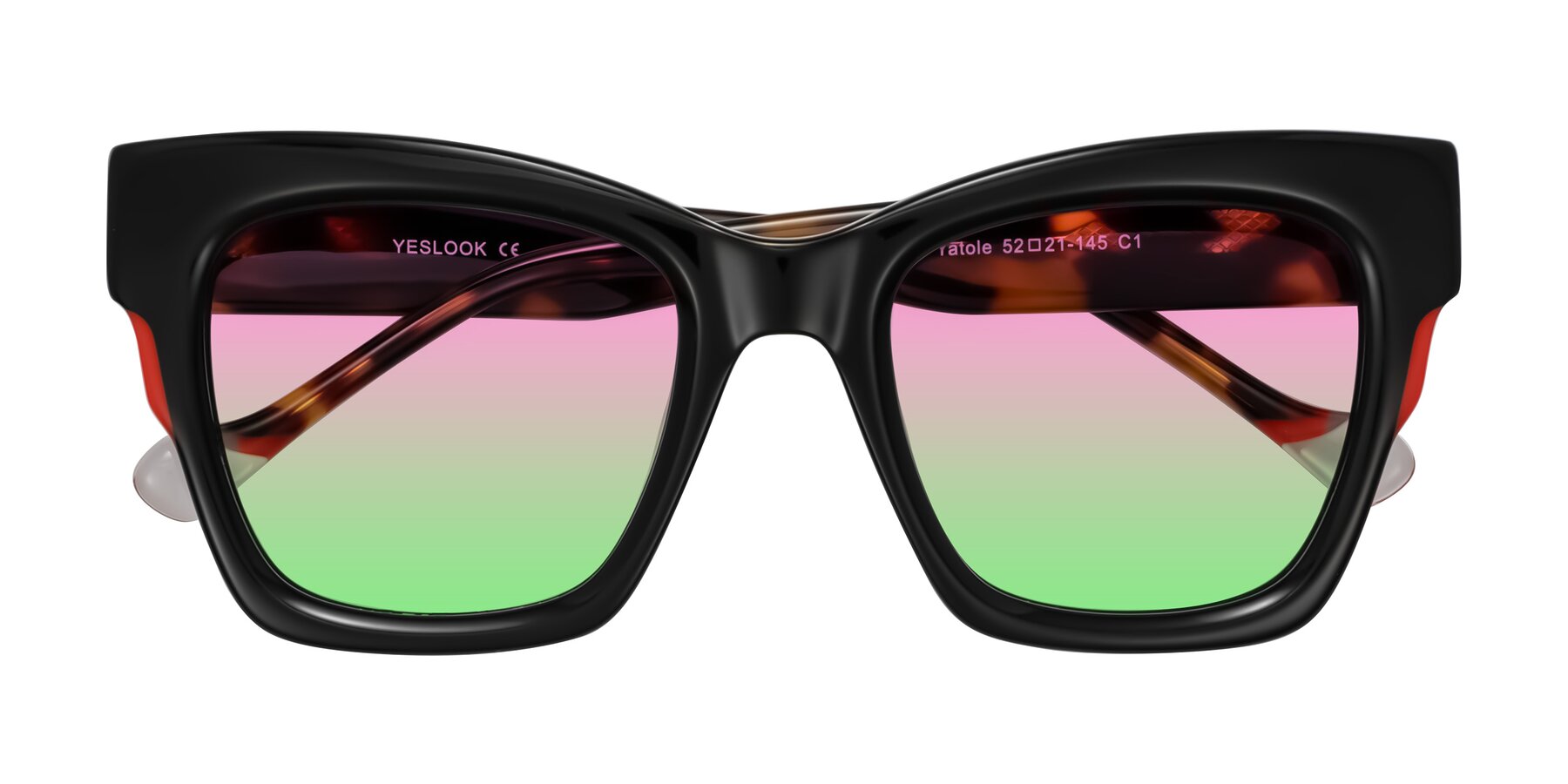 Folded Front of Yatole in Black/Tortoise with Pink / Green Gradient Lenses