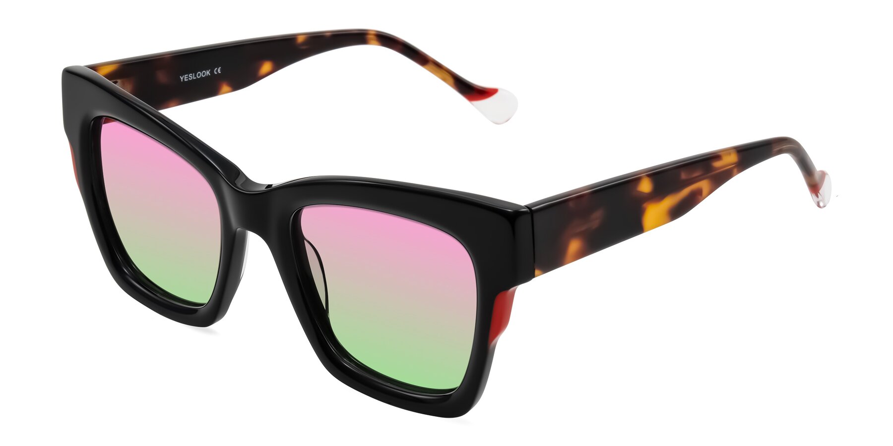 Angle of Yatole in Black/Tortoise with Pink / Green Gradient Lenses