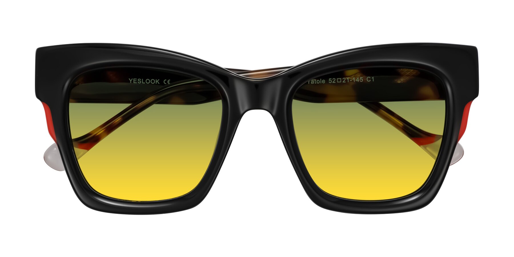 Folded Front of Yatole in Black/Tortoise with Green / Yellow Gradient Lenses