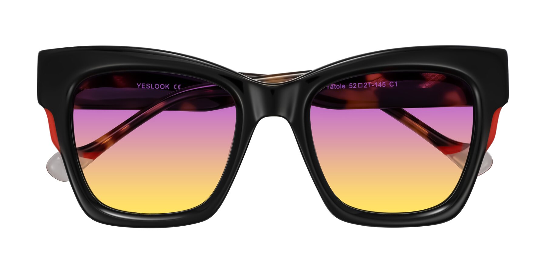 Folded Front of Yatole in Black/Tortoise with Purple / Yellow Gradient Lenses