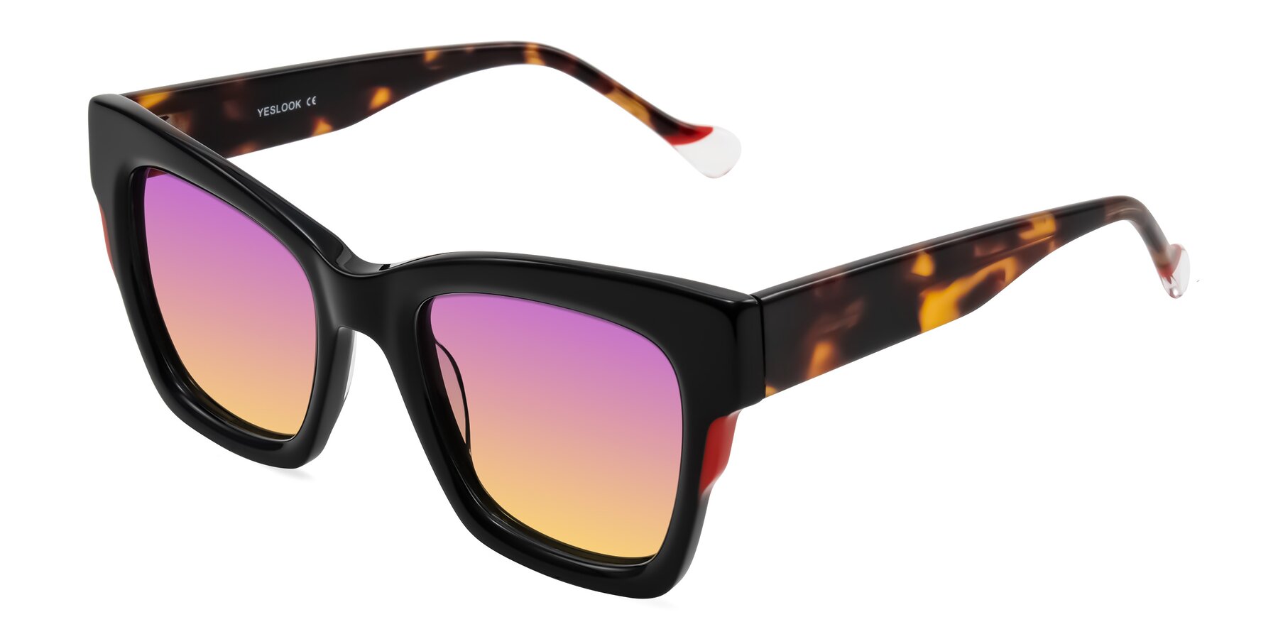 Angle of Yatole in Black/Tortoise with Purple / Yellow Gradient Lenses