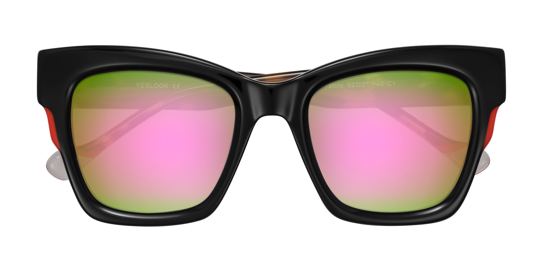 Folded Front of Yatole in Black/Tortoise with Pink Mirrored Lenses