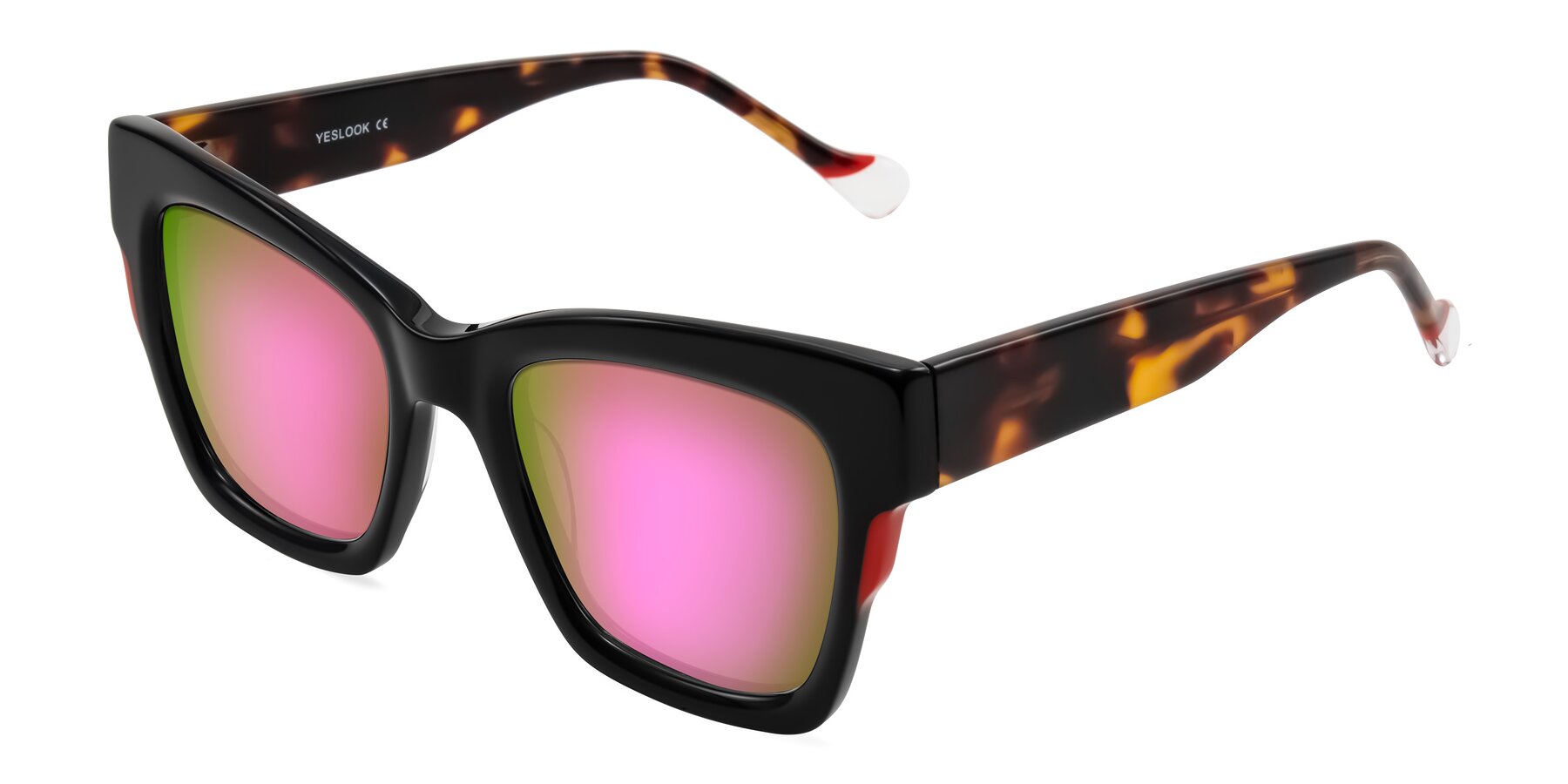 Angle of Yatole in Black/Tortoise with Pink Mirrored Lenses
