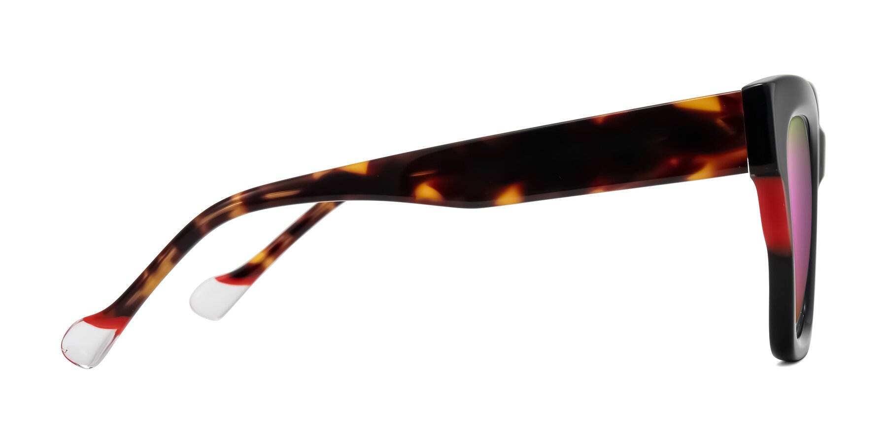 Side of Yatole in Black/Tortoise with Pink Mirrored Lenses