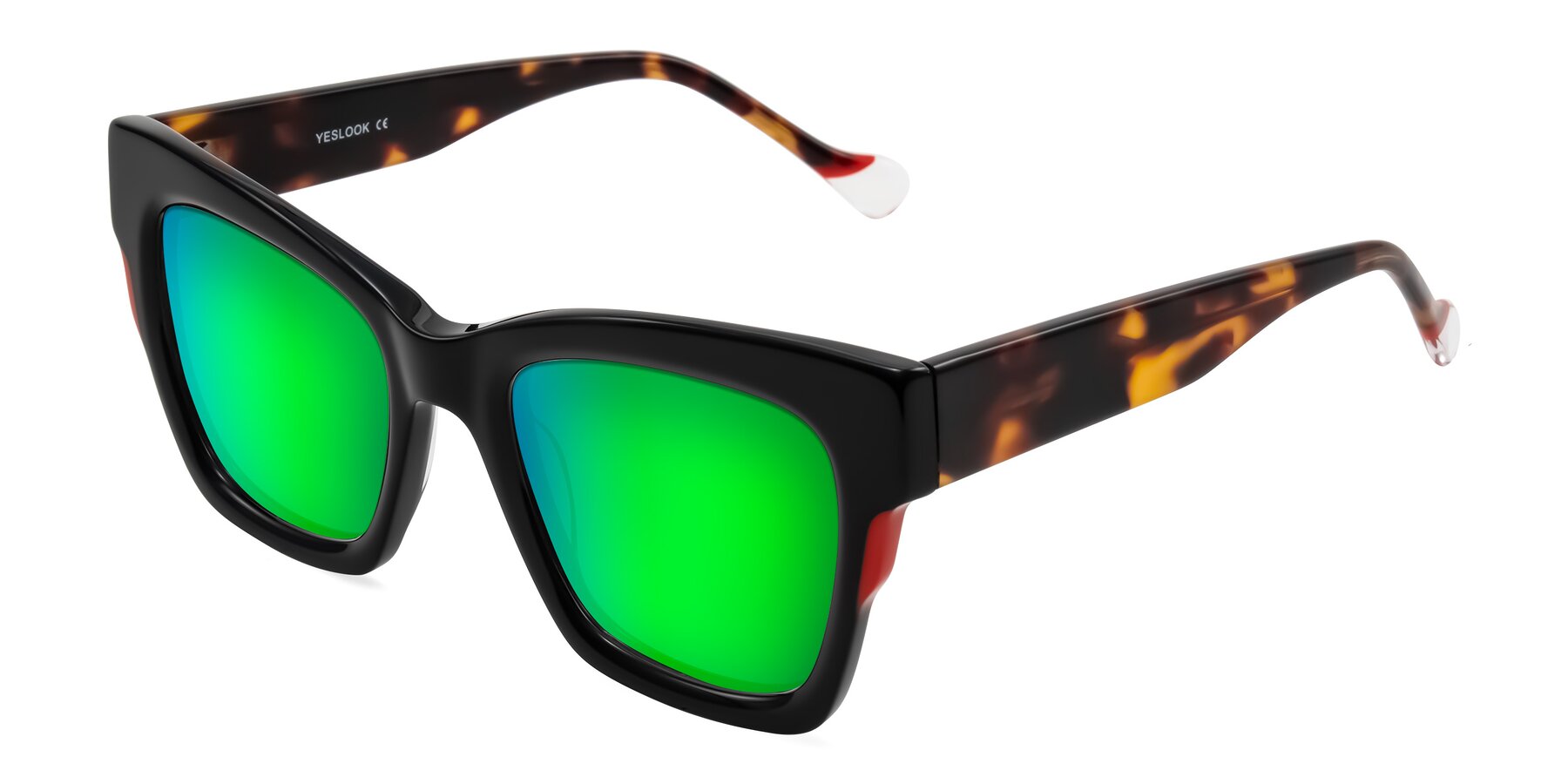 Angle of Yatole in Black/Tortoise with Green Mirrored Lenses