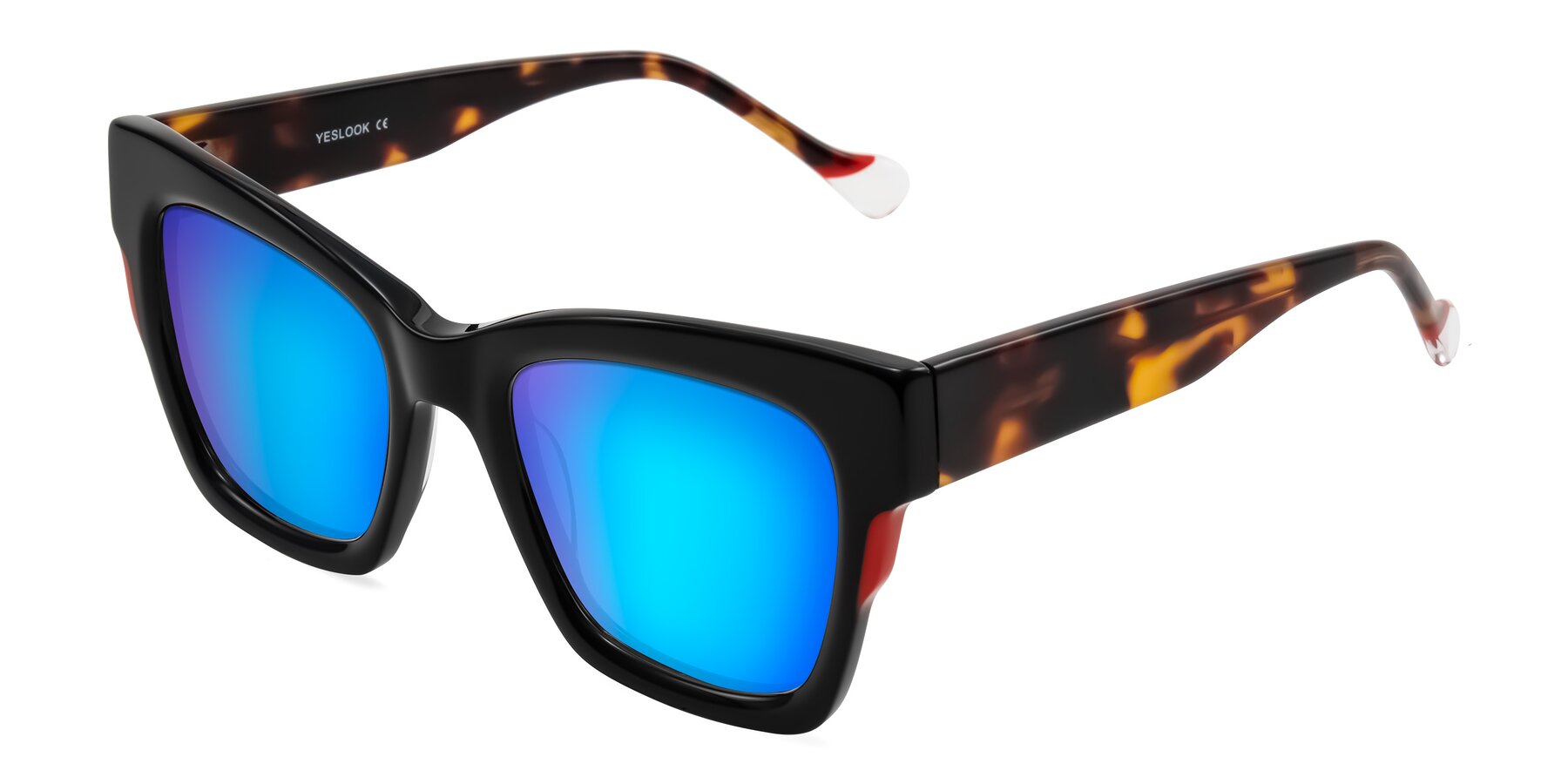 Angle of Yatole in Black/Tortoise with Blue Mirrored Lenses