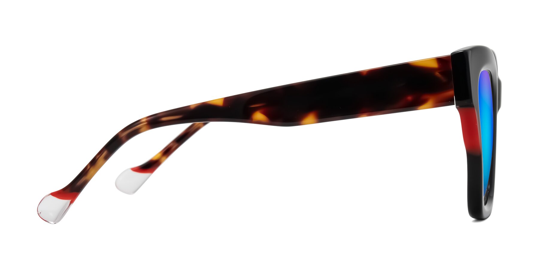 Side of Yatole in Black/Tortoise with Blue Mirrored Lenses